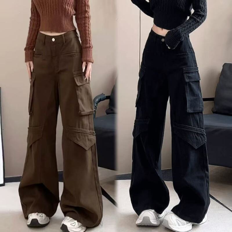 American-Style High Street Loose Wide-Leg Cargo Pants Women's Straight-Leg Jeans Spring and Autumn Pocket Design Slimming Versatile Long Pants