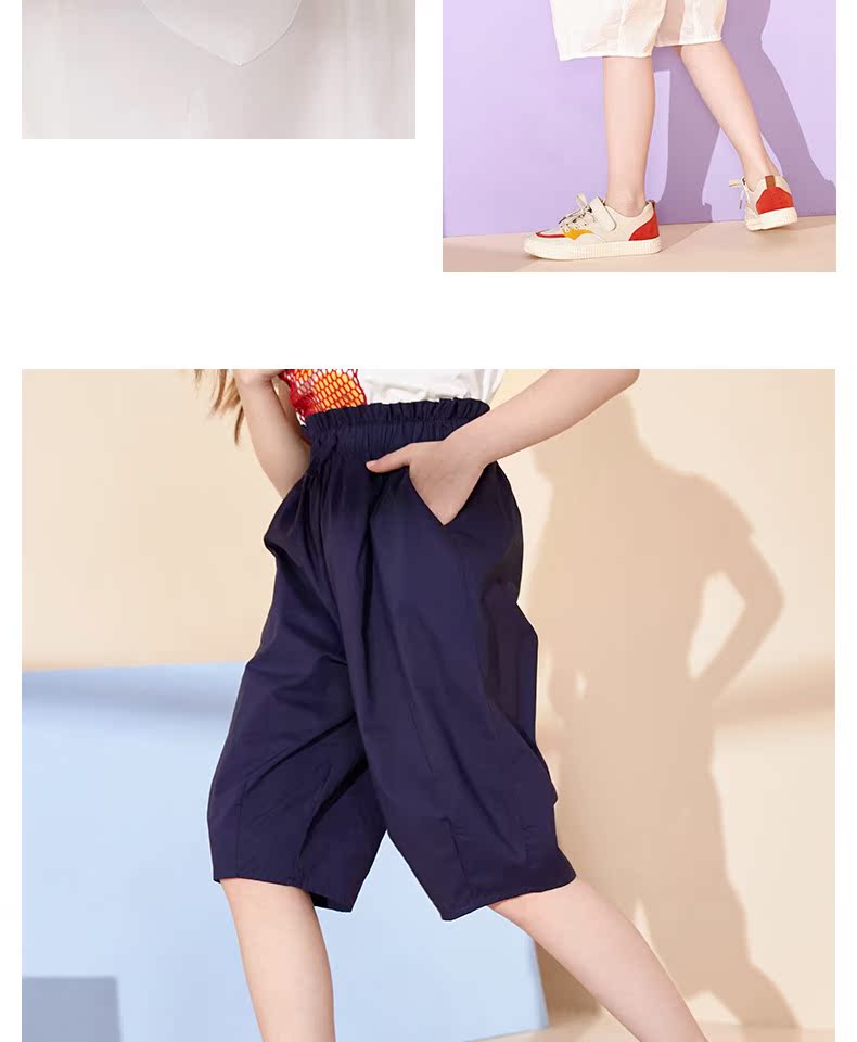 Mùa hè 2019 gái mới bảy quần quần ống quần rộng trong quần lửng trẻ em lớn quần mỏng phần quần cà rốt rộng - Quần quần bơi bé trai