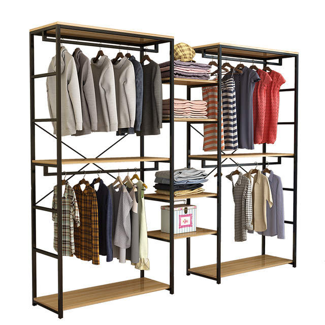 Clothing store display rack floor-standing double-layer clothes hanger men's and women's clothing store shelf display cabinet hanging clothes rack iron art