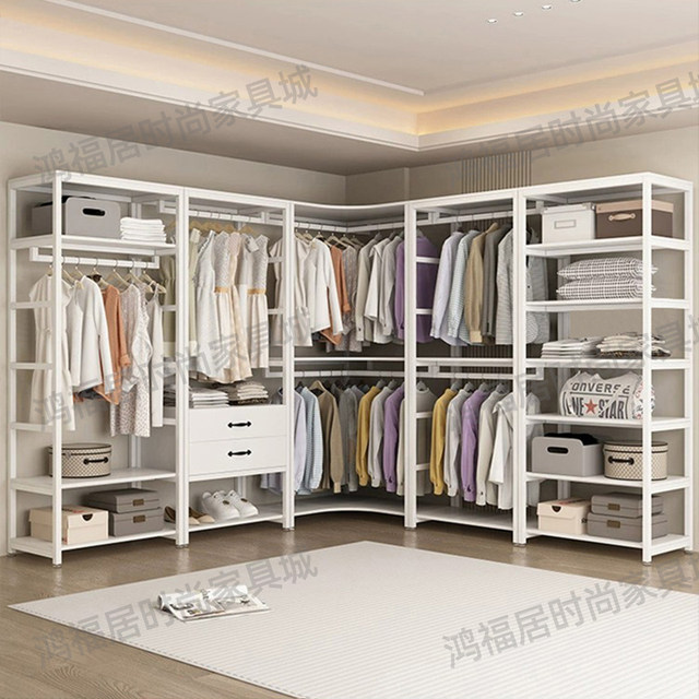 Open cloakroom wardrobe walk-in coat rack home bedroom storage rack double-layer floor-standing clothes rack combination