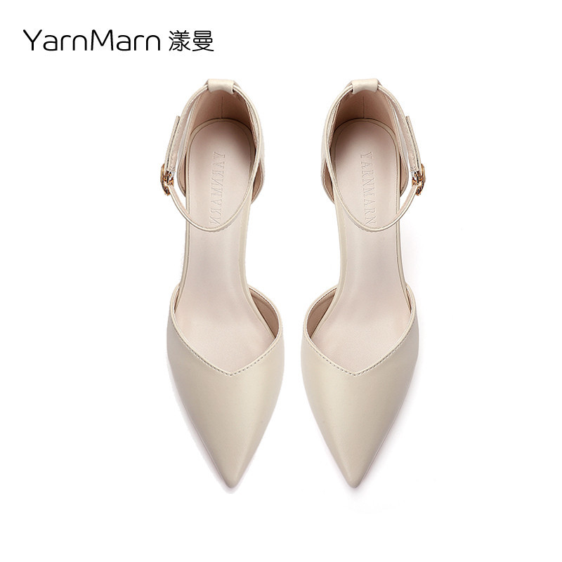 One-Line Buckle High Heels Women's Stiletto Pointed Toe Versatile White Professional Shoes Baotou Small Size Black Summer Sandals