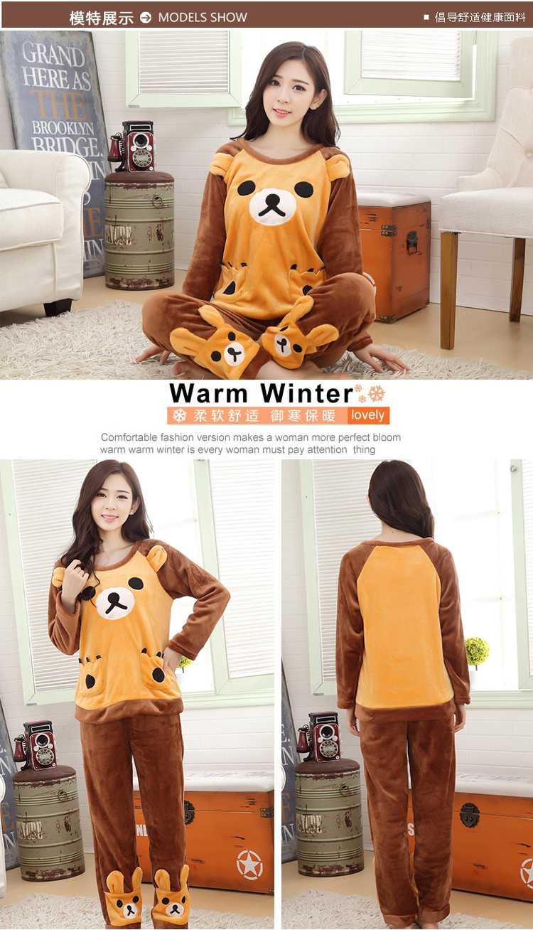 Mùa xuân và mùa thu đồ ngủ mùa đông nữ dày flannel san hô lông cừu phim hoạt hình ngọt ngào ấm áp dịch vụ nhà phù hợp đồ ngủ lụa