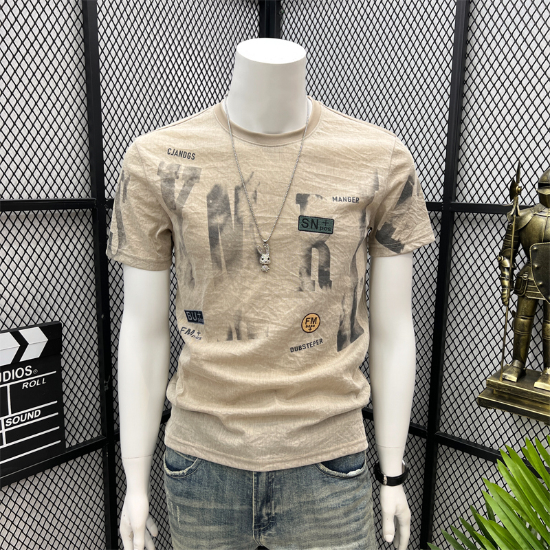 Men's Short-Sleeve T-Shirt 2026 Summer New Style Ice Silk Cool American Retro High Street Print Slim Fit ins Top Tee
