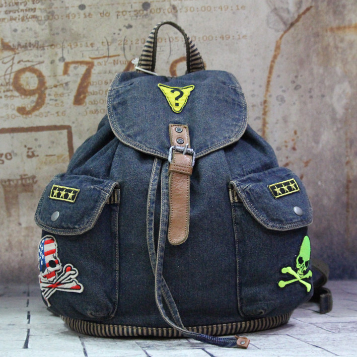 New student school bag cowgirl bag embroidered backpack Korean version of casual college style retro men's travel backpack tide