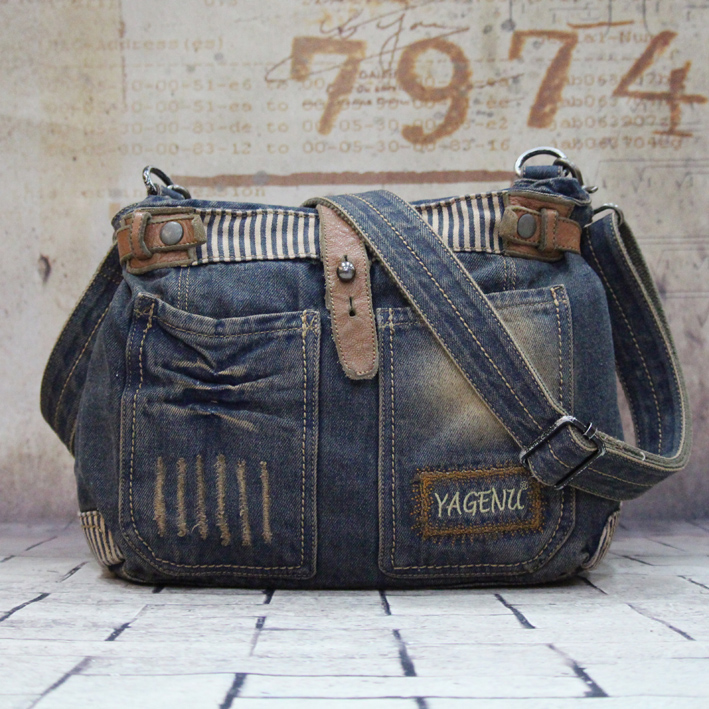 Agnu Spring/Summer New Ladies Denim Bag One Shoulder Crossbody Retro Nostalgic Casual Backpack Korean Trend