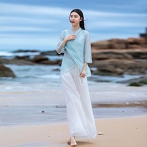 Tang dress female summer Chinese style Hanfu improved literature and art retro top short Chinese clothing Zen womens tea dress Zen