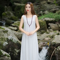 Summer suspender top inside and outside wear womens long sleeveless dress long dress literary retro vest base skirt