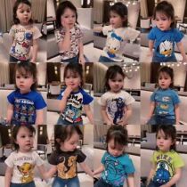 Male Boy Pink White Grey Blue Cartoon Ottman Tang Old Duck Kt Cat Printed Pure Cotton Round Collar Pure Cotton Short Sleeve T Shirt