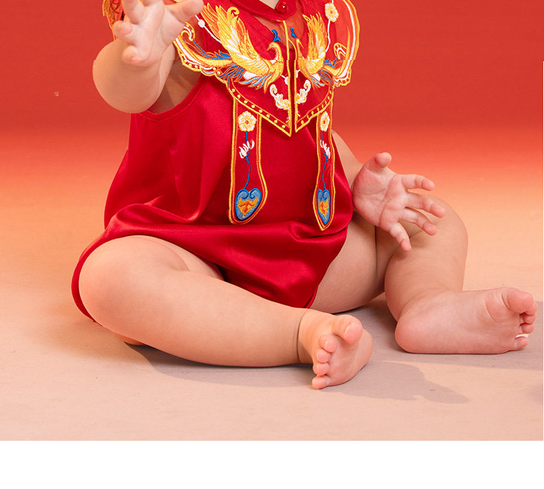 Longevity and Prosperity Mulberry Silk Romper for Baby Girls, New Chinese Style Spring and Summer Full Moon and Hundred Days Clothing, One-Year-Old Baby — 33