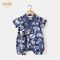 Long life rich and expensive baby summer clothing one-piece clothes gauze newborn clothes male baby China wind one year 100 days clothes