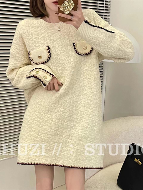 Autumn 2023 New Fashion Slim-Fit Knit Dress with a High-End Elegant Style, Chanel-Inspired Sweater Dress for Women