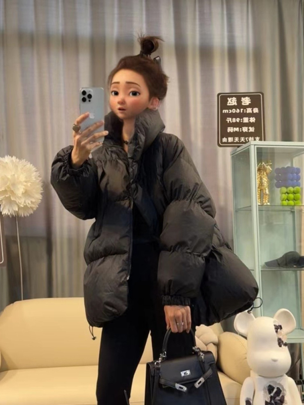 Autumn and Winter Loose Mid-Length Cotton Coat, Thickened and Warm, Trendy American Retro Stand-Collar down Cotton Jacket for Women