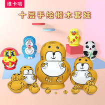 Set doll 10-layer Tiger ktcat number set doll cartoon cute wooden hand-painted childrens toys Russian set baby
