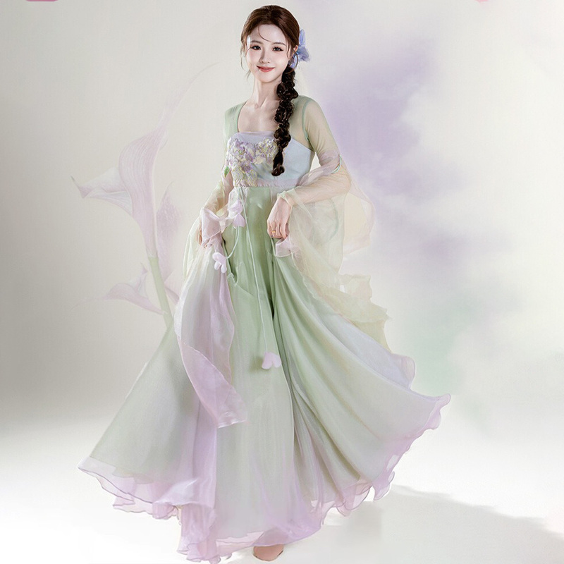 Classical Dance Clothing for Women, Elegant Gradient Gauze Practice Clothes, Chinese Dance Performance Clothing, Fairy-Like Dress with Large Skirt Classical Dance Clothing for Women, Elegant Gradient Gauze Practice Clothes, Chinese Dance Performance Clothing, Fairy-Like Dress with Large Skirt