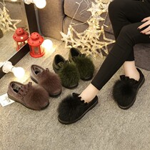 Womens furry shoes for winter outerwear new style furry shoes for womens shoes 2023 autumn and winter plus velvet bean shoes for womens cotton shoes