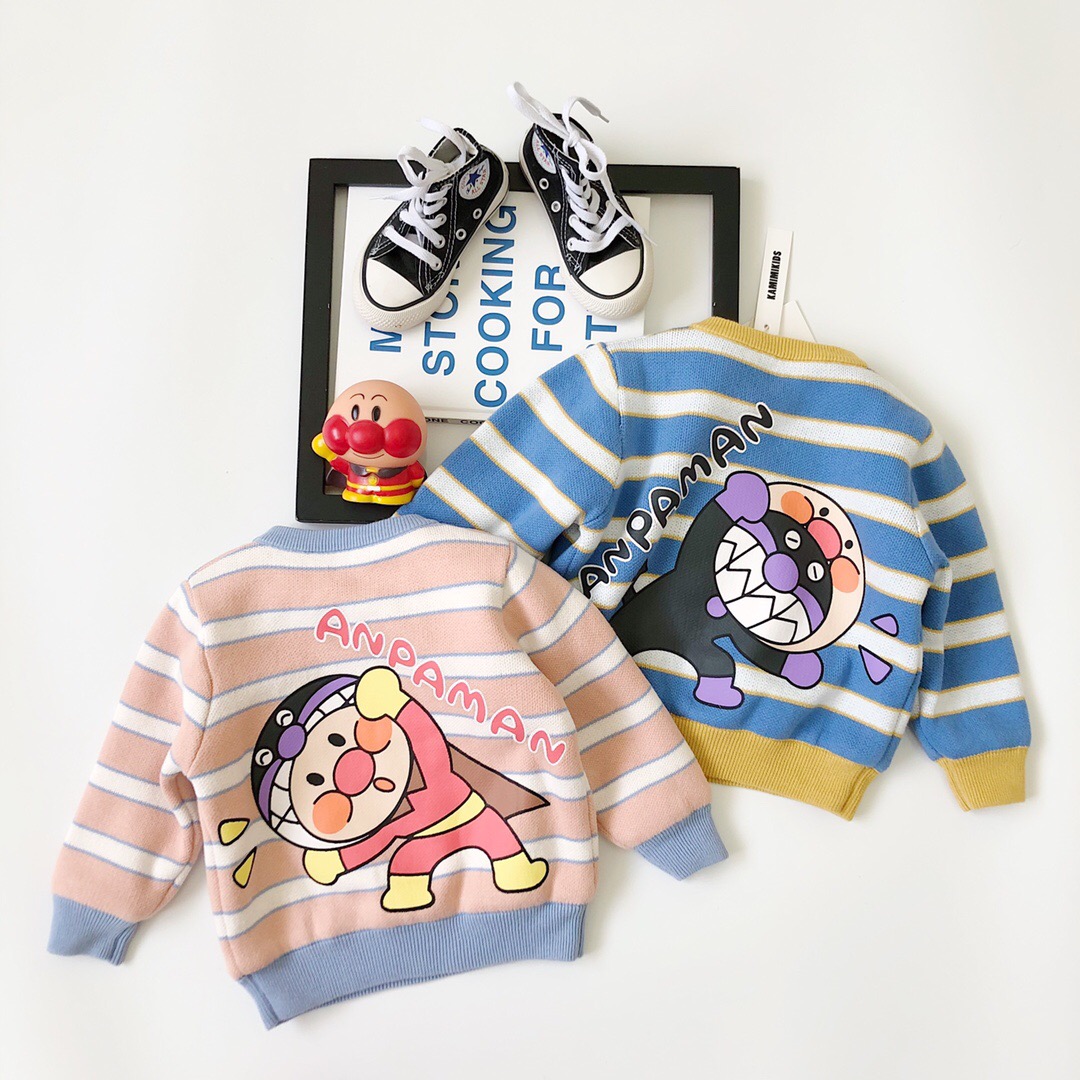 Cute striped plus velvet children's cartoon sweater 2020 autumn and winter new INS boys and girls baby Western style sweater