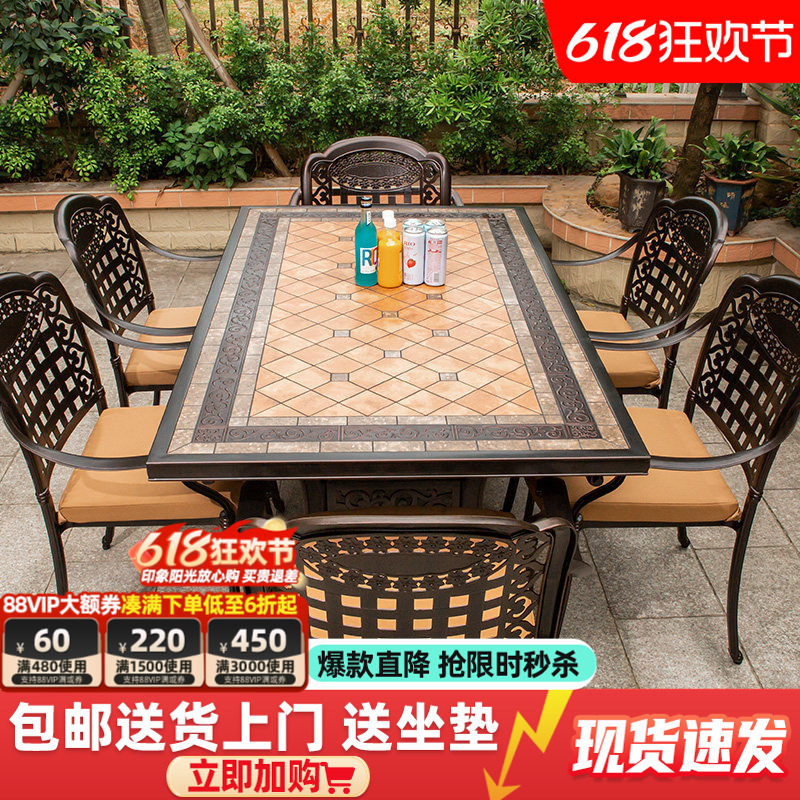Outdoor Cast Aluminum Tables and Chairs, Courtyard Villa Leisure Open-Air Terrace, Outdoor Waterproof and Sun-Proof Garden Wrought Iron Table and Chair Set