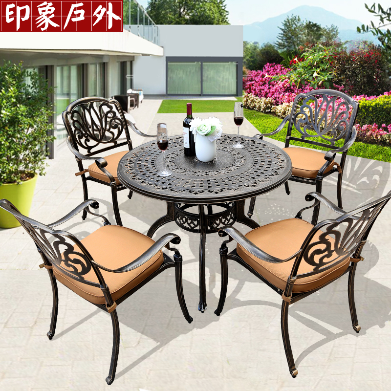 Outdoor cast aluminum table and chair combination three-five-piece furniture casual open-air balcony outdoor wrought iron garden European-style table and chairs