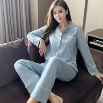 Korean Version Cute Pyjamas Woman Spring Autumn Pure Cotton Long Sleeves Two Sets Sweet And Fresh Cardiovert Winter Thin two sets