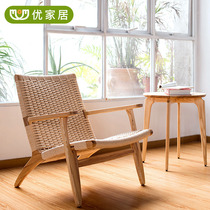 Nordic lazy single sofa chair designer home living room balcony armrest leisure chair simple solid wood lounge chair