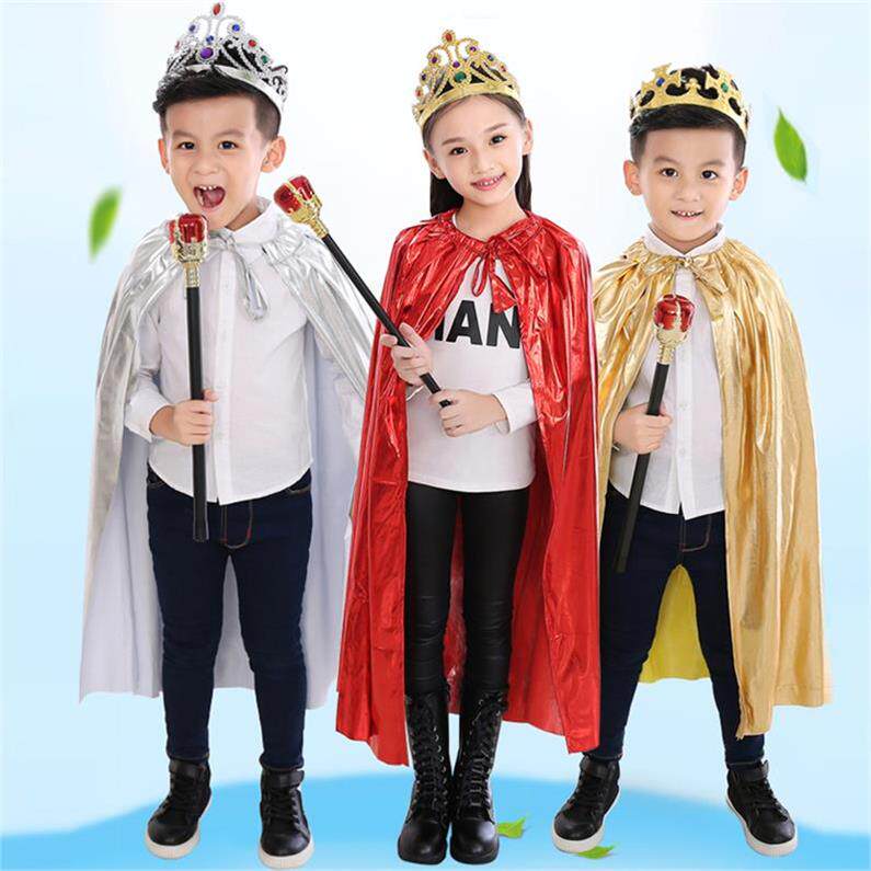 Gold gilded little girl boys party king's scepter crown magician queen red prince cloak children's clothes