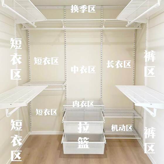 开放式金属衣帽间配件砌墙衣柜拉篮壁挂衣架收纳U型网篮收纳篮