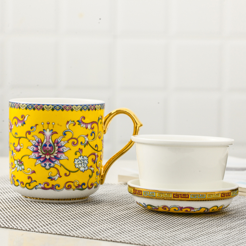 Jingdezhen cup domestic high - grade ceramic cup and meeting with cover of copy classical pastel take office cup gift box