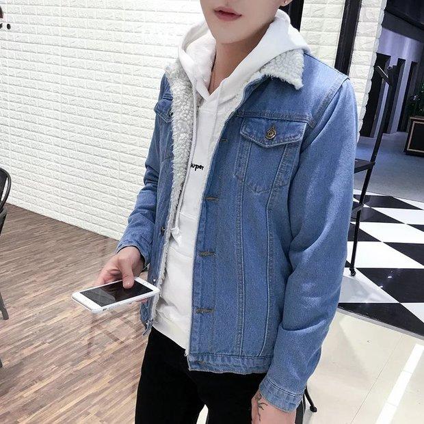 Mùa đông nam cộng với nhung len lông cừu dày denim Hàn Quốc bf Cặp đôi nam mẫu áo khoác cotton ấm trdaZztWGE áo đôi mùa đông