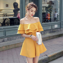 Pants Womens 2019 new wide leg pants temperament sexy shoulder yellow jumpsuit womens summer thin high waist shorts