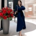 Mùa thu 2019 mới của phụ nữ phiên bản Hàn Quốc của OL khí chất V-cổ ren-up thời trang lady váy đầm dài - Váy dài