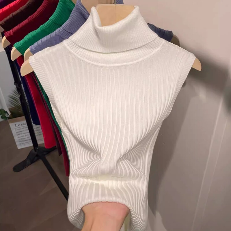 2026 Autumn/Winter New Style Lapel Knitted Turtleneck Vest Women's Sleeveless Pullover Sweater Slim Thin Base Shirt