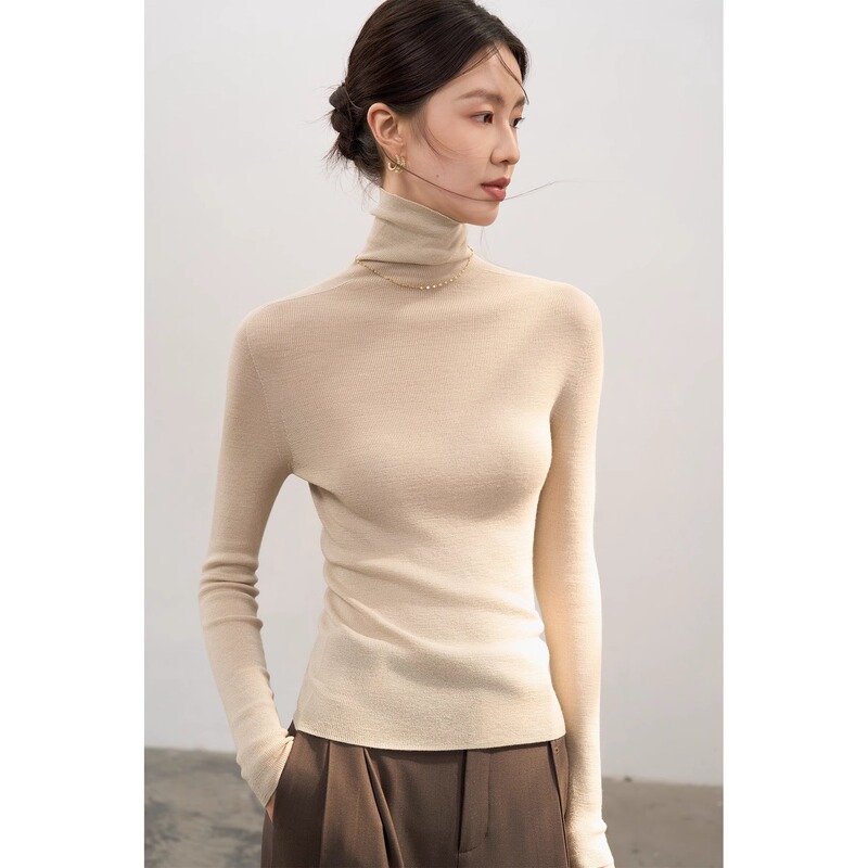 High-Neck Tight-Fitting Soft Wool Base Layer Sweater for Women, 2026 Autumn and Winter New Style, Thin Knit Pullover with Stacked Collar