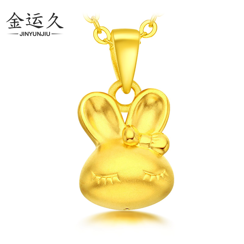 3D hard gold gold duozodiac rabbit pendant 999 foot gold cute rabbit head gold necklace lock bone pendant