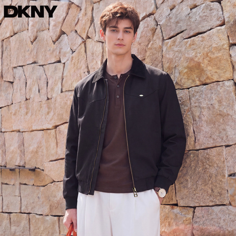 Dkny Men's Corduroy Lapel Heavy Jacket Autumn Thick Twill Texture Cotton Blend Short Coat