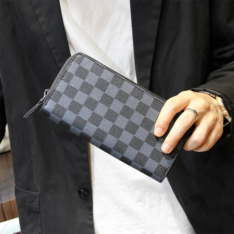 2026 New Men's Plaid Long Wallet Trendy Fashion Casual Gg Pattern Wallet Personalized Long Card Holder Card Clip