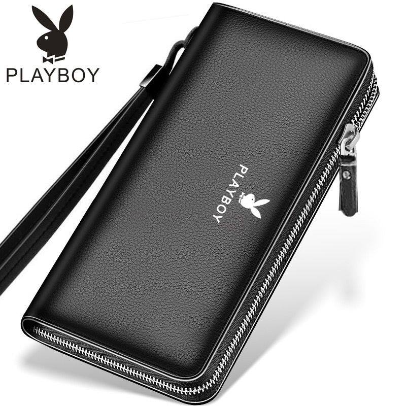 Men's wallet Playboy long wallet Business handbag pure color European and American ultra-thin leather wallet mobile pack large capacity