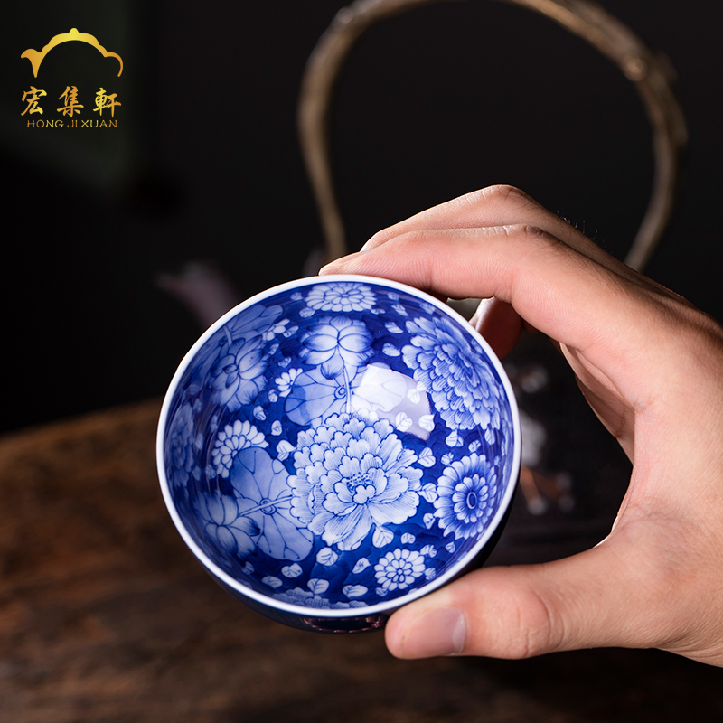 Small kung fu masters cup single cup of jingdezhen ceramic cups ji indigo flowers sample tea cup hand - made within individual use