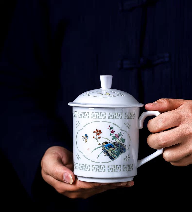 Office of jingdezhen ceramic cup hand - made pastel linglong cup high - capacity men 's and women' s cup cup cup home meeting