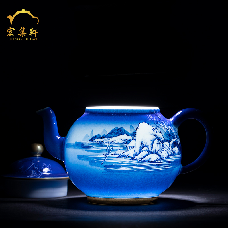 The teapot jingdezhen blue and white snow fuels The hand - made porcelain teapot single pot of kung fu tea pot all hand tea pot