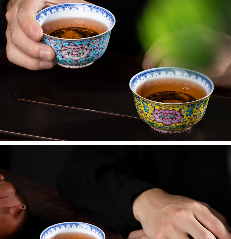 Jingdezhen tea kungfu tea set within the colored enamel cup blue butterfly masters cup single cup sample tea cup tea cup