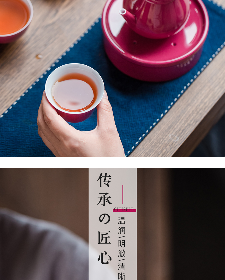 Jingdezhen ceramic carmine tureen bowl teapot teacup masters cup tea service of a complete set of household kung fu tea set