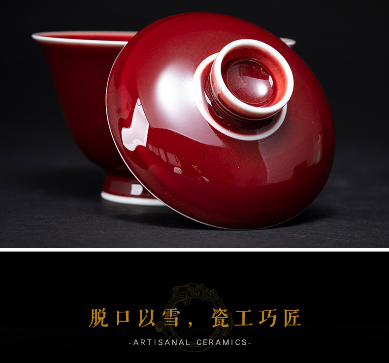 Ruby red three tureen tea bowl of jingdezhen ceramic cups only large red glaze teacup tureen tea bowl by hand