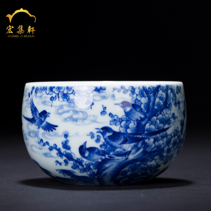 Macro sets hin blue magpies name plum flower ceramic cups large sample tea cup masters cup personal fullness kung fu tea set