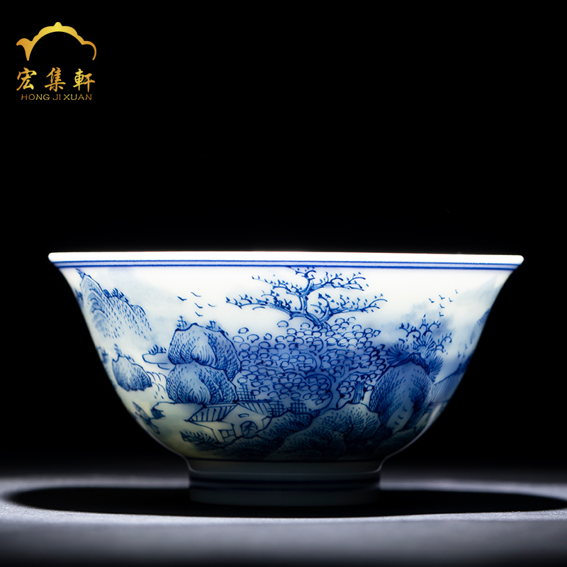 Hand - made single CPU individual cup of blue and white landscape perfectly playable cup master cup cup archaize of jingdezhen ceramic cups by Hand