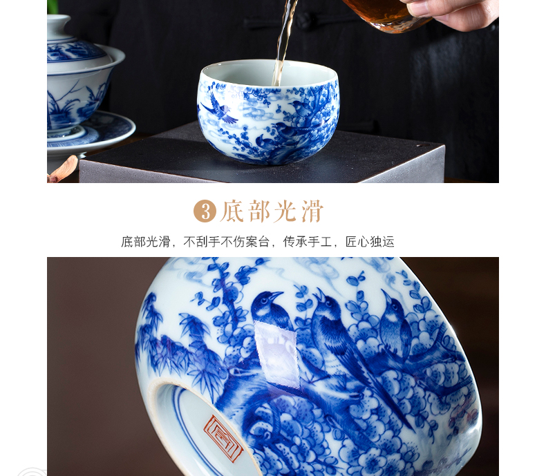 Macro sets hin blue magpies name plum flower ceramic cups large sample tea cup masters cup personal fullness kung fu tea set