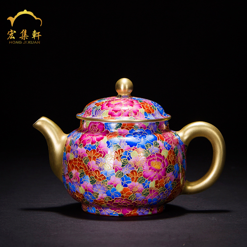 Jingdezhen all hand kunfu tea teapot tea set ceramic wire inlay enamel see colour flower tea gold little teapot