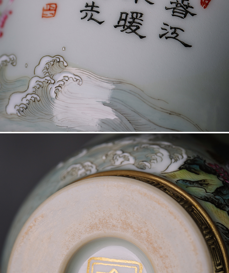 The Master single CPU kung fu tea tea cups of jingdezhen ceramic paint by hand carving pastel colored enamel bowl