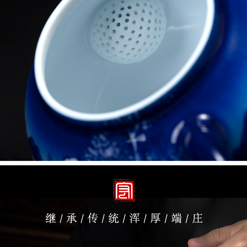The teapot jingdezhen blue and white snow fuels The hand - made porcelain teapot single pot of kung fu tea pot all hand tea pot