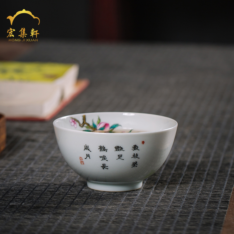 The Master cup single CPU single jingdezhen ceramic teacups hand - made teacup cranes peach cup small tea colored enamel inside and outside
