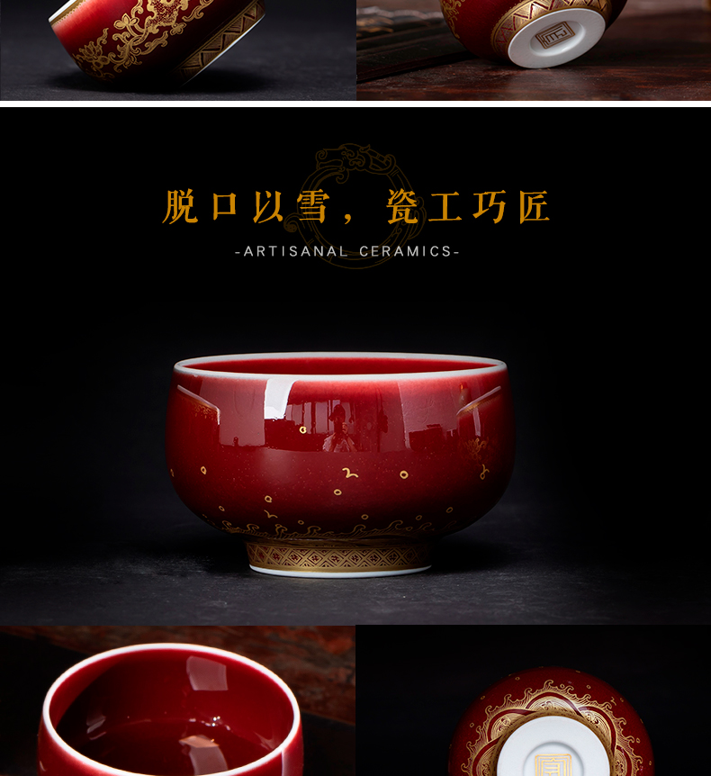 Lang, jingdezhen up glaze master cup single CPU kung fu paint sample tea cup ruby red glaze to use large cups individual cup